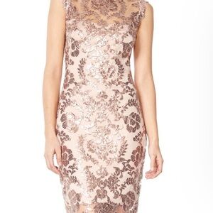 Tadashi Shoji Rose Gold Lace-Embellished Midi Dress